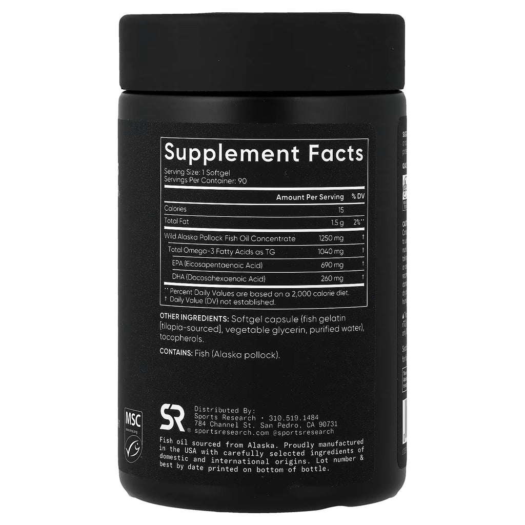 Omega-3 Triple Strength Sports Research | 1040 mg Omega-3 | 120 Softgels (4 Meses)