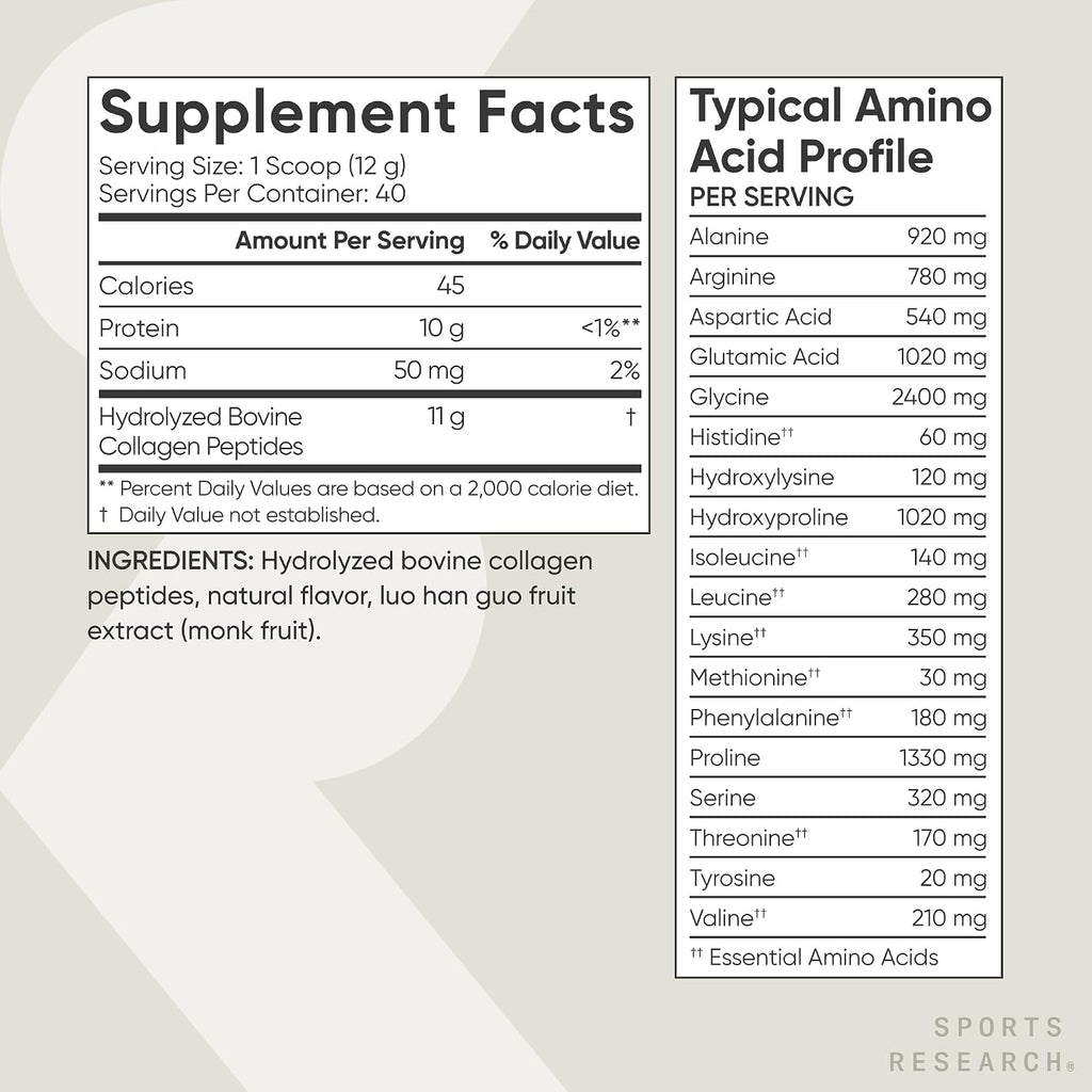 Colágeno Hidrolizado Sports Research Vainilla | 480 g | 40 Porciones