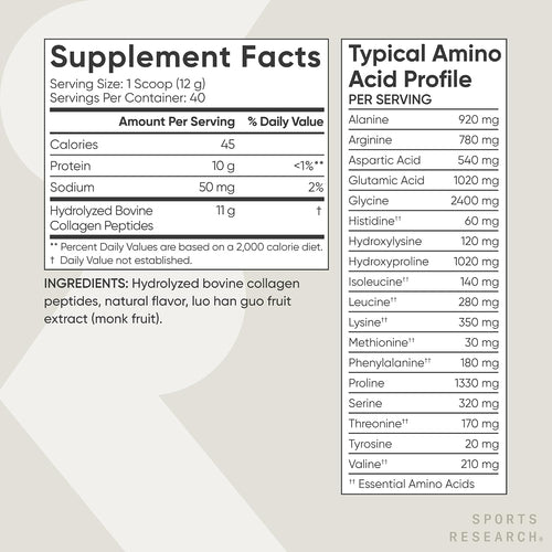 Colágeno Hidrolizado Sports Research Vainilla | 480 g | 40 Porciones