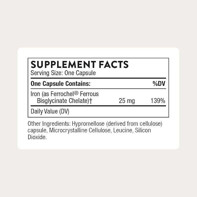 Hierro Bisglicinato Thorne | 25 mg | 60 Cápsulas