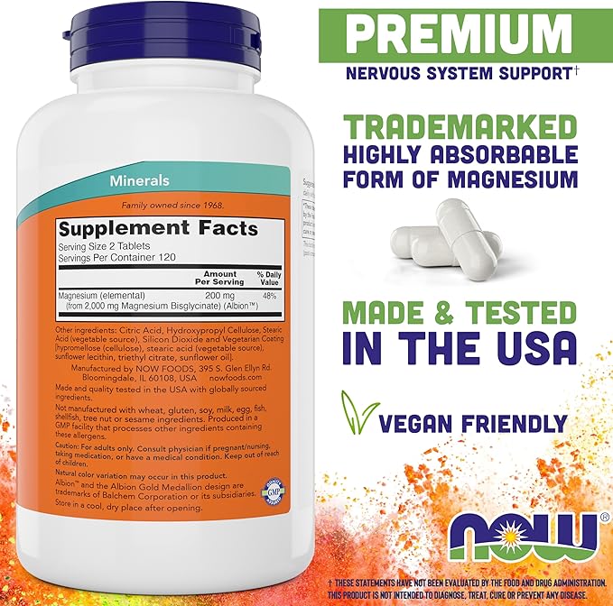 Magnesio Glicinato – NOW Foods | 240 Tabletas