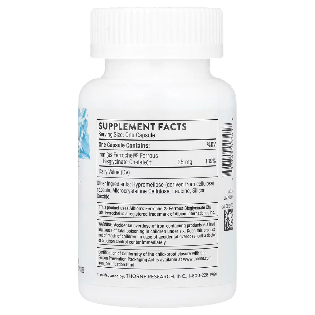 Hierro Bisglicinato Thorne | 25 mg | 60 Cápsulas