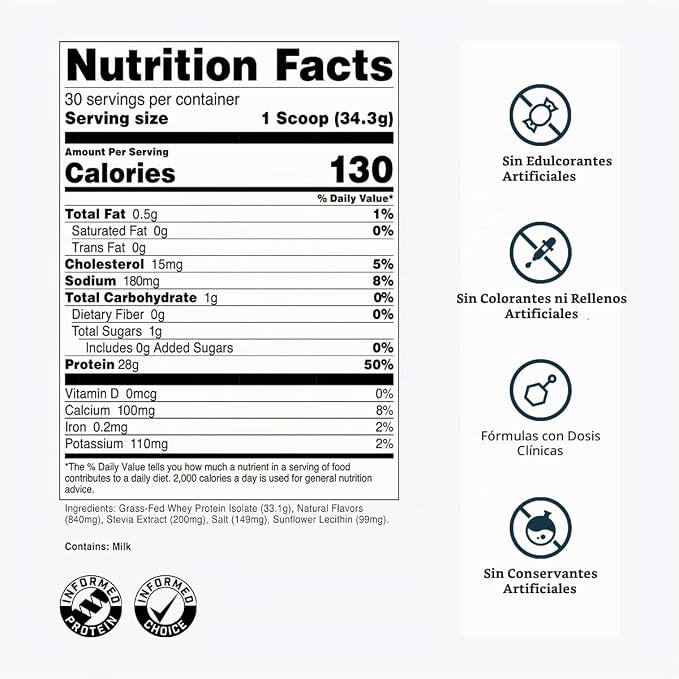 Proteína Whey Isolate Grass-Fed Transparent Labs 30 Porciones – Vainilla Francesa