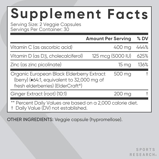 Saúco + Zinc, Vitamina C y D3 – Sports Research | Soporte Inmunológico