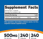 Vitamina C Nutricost 500 mg | 240 Cápsulas