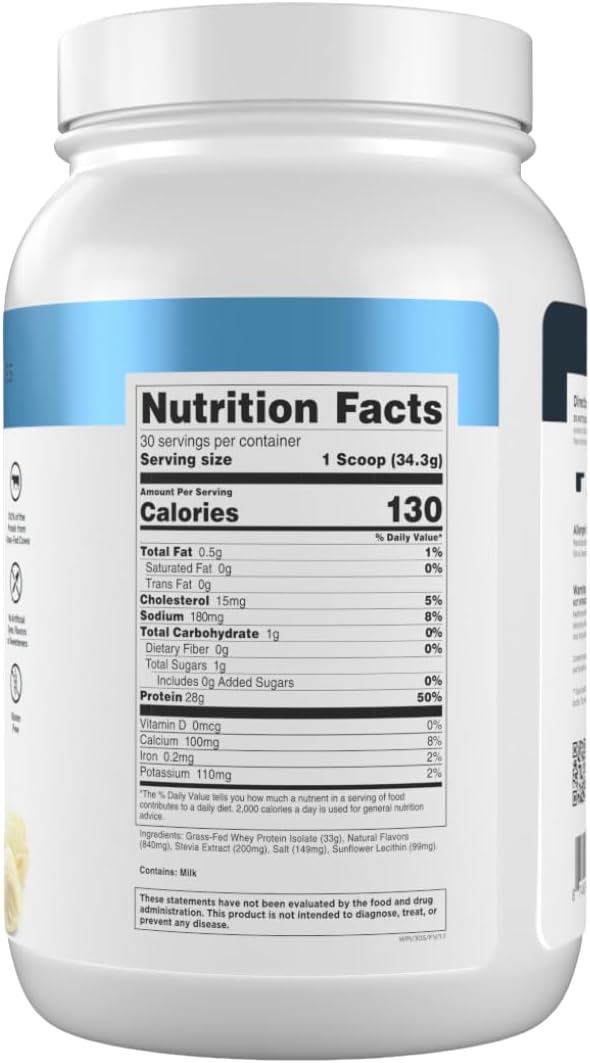 Proteína Whey Isolate Grass-Fed Transparent Labs 30 Porciones – Vainilla Francesa