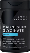 Sports Research® Glicinato de magnesio 160 mg, 180 cápsulas vegetales
