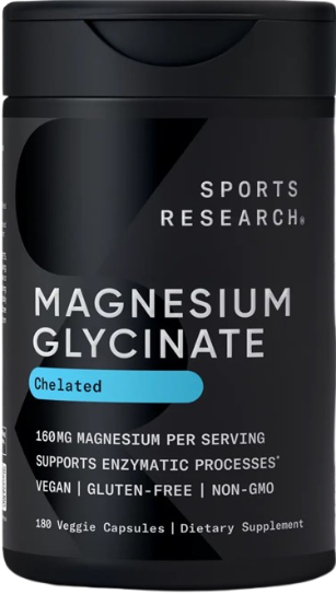 Sports Research® Glicinato de magnesio 160 mg, 180 cápsulas vegetales