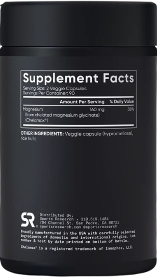 Sports Research® Glicinato de magnesio 160 mg, 180 cápsulas vegetales