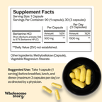 Wholesome Story Berberina HCl 1500 mg – 500 mg por Cápsula, 90 Cápsulas
