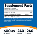 Nutricost NAC 600 mg – N-Acetil L-Cisteína, 240 Cápsulas Vegetarianas