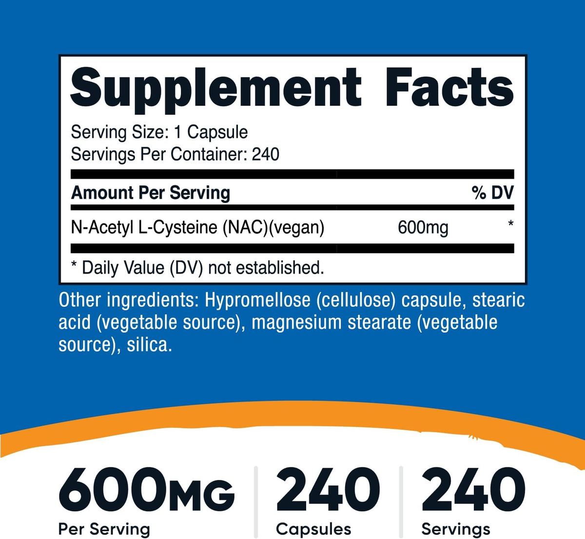 Nutricost NAC 600 mg – N-Acetil L-Cisteína, 240 Cápsulas Vegetarianas