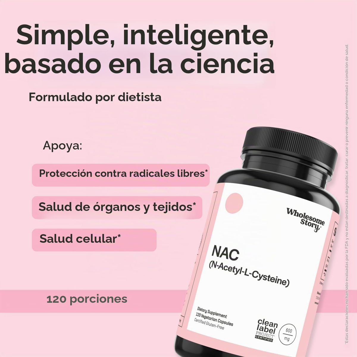 Wholesome Story NAC 600 mg – N-Acetil L-Cisteína, 120 Cápsulas Veganas