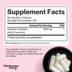 Wholesome Story NAC 600 mg – N-Acetil L-Cisteína, 120 Cápsulas Veganas