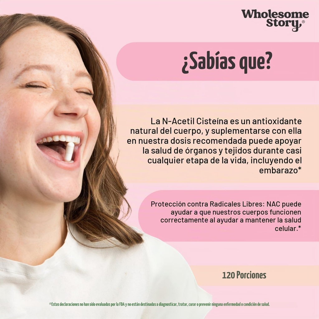 Wholesome Story NAC 600 mg – N-Acetil L-Cisteína, 120 Cápsulas Veganas