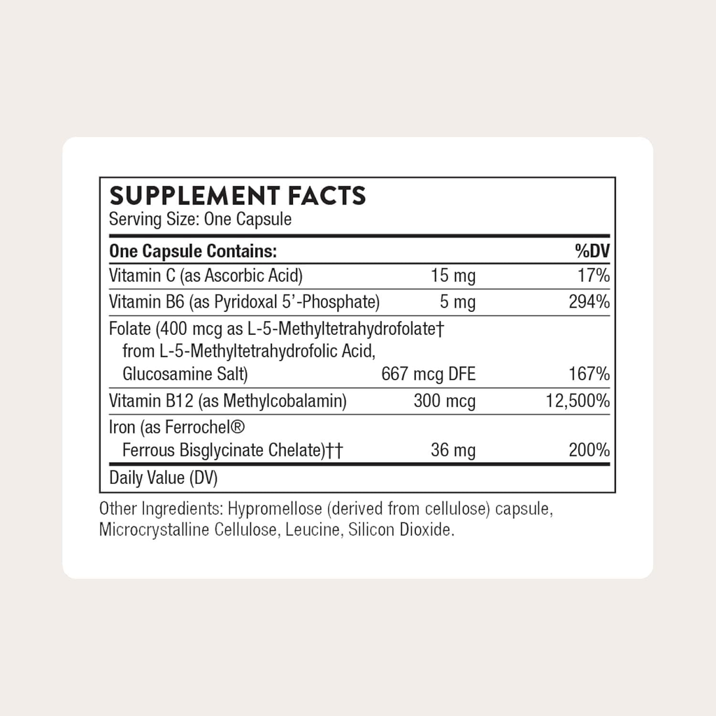 Thorne Advanced Iron Complex – 36 mg de Hierro, Vitaminas B y C, 60 Cápsulas