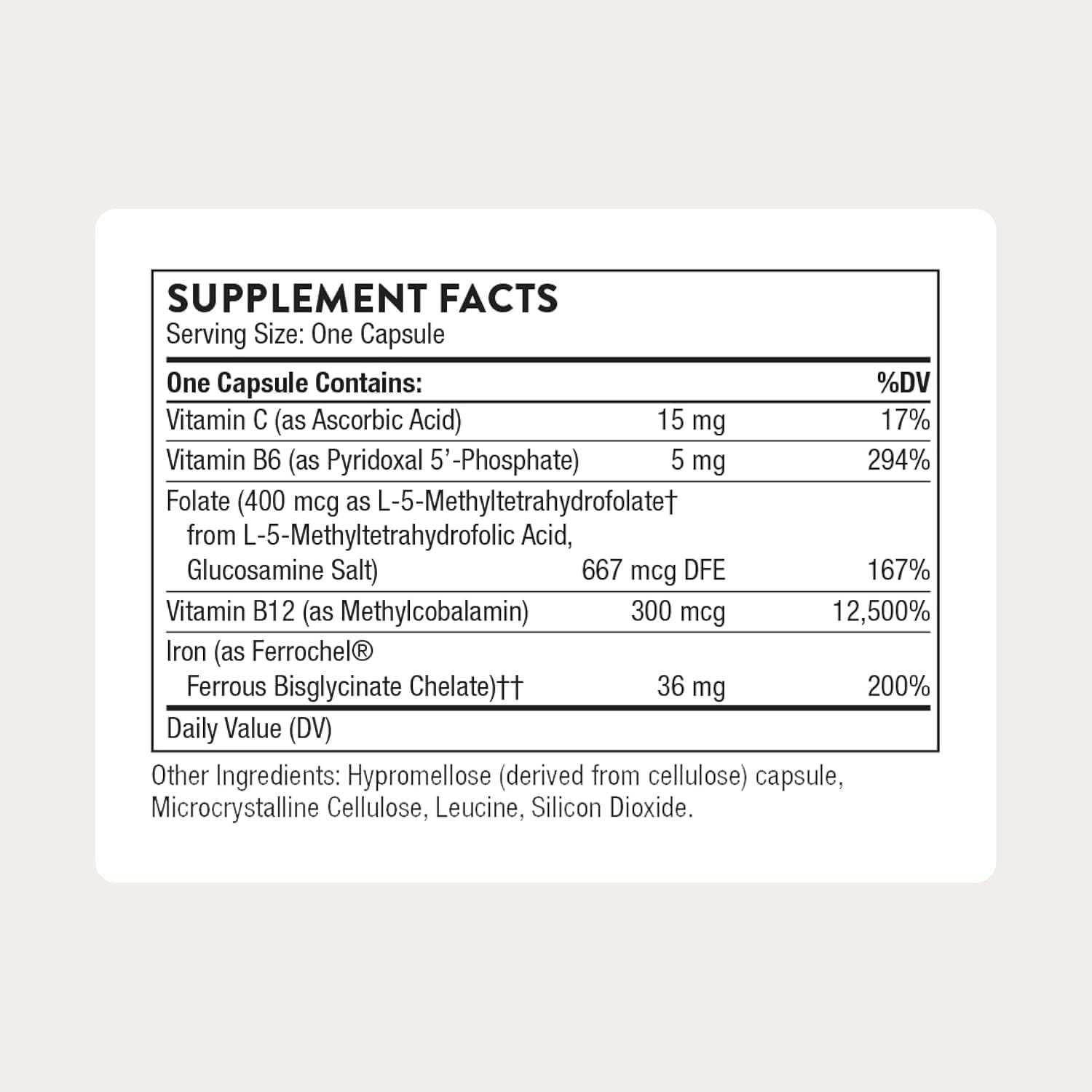 Thorne Advanced Iron Complex – 36 mg de Hierro, Vitaminas B y C, 60 Cápsulas