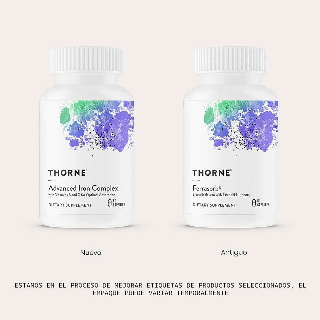 Thorne Advanced Iron Complex – 36 mg de Hierro, Vitaminas B y C, 60 Cápsulas