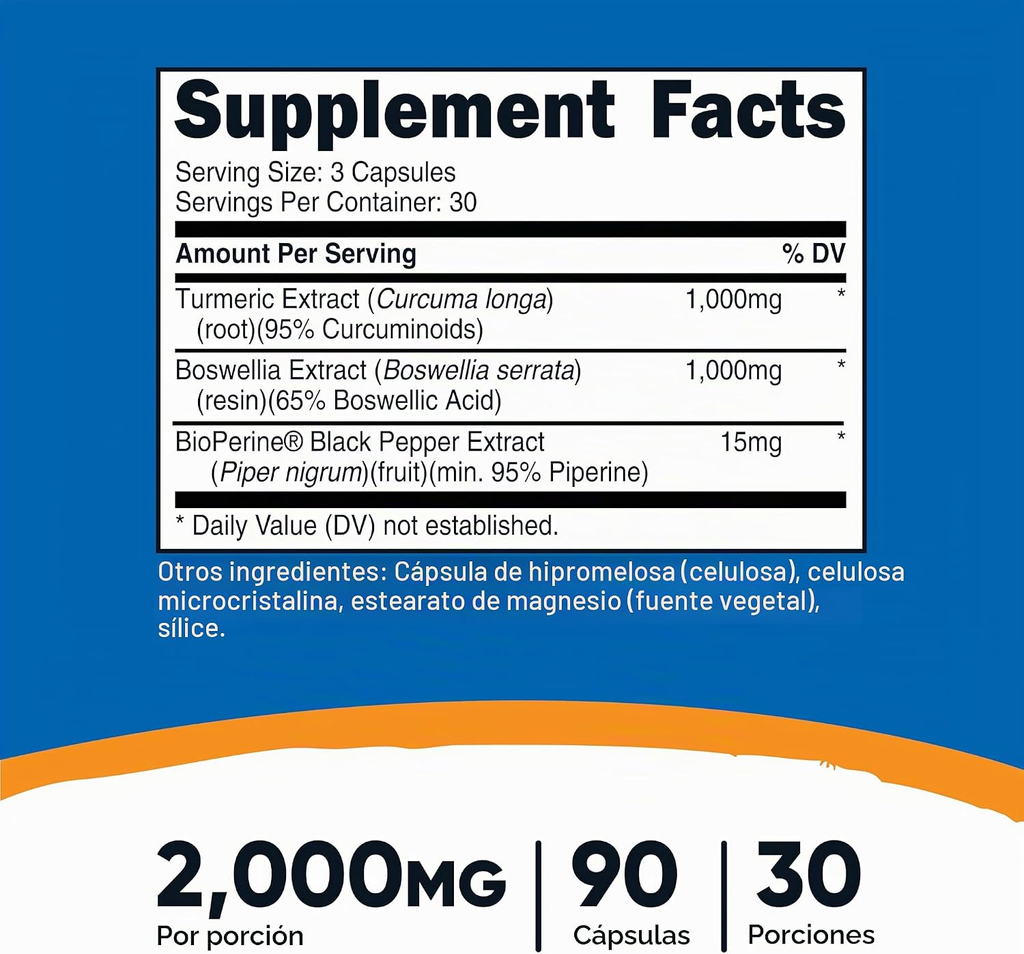 Nutricost Cúrcuma + Boswellia 2000 mg – 90 Cápsulas