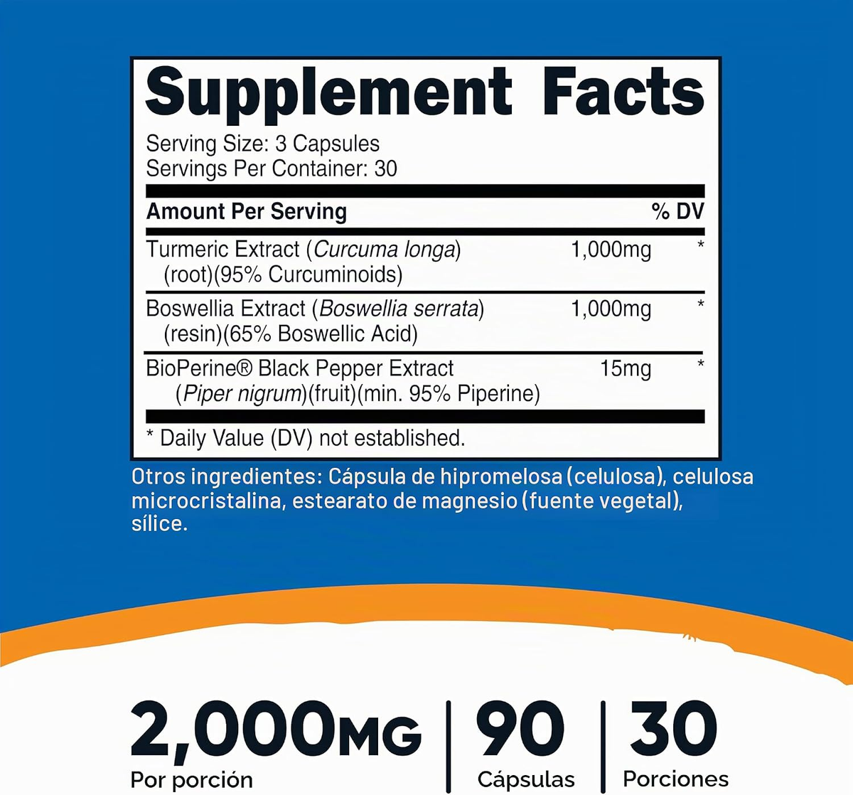Nutricost Cúrcuma + Boswellia 2000 mg – 90 Cápsulas
