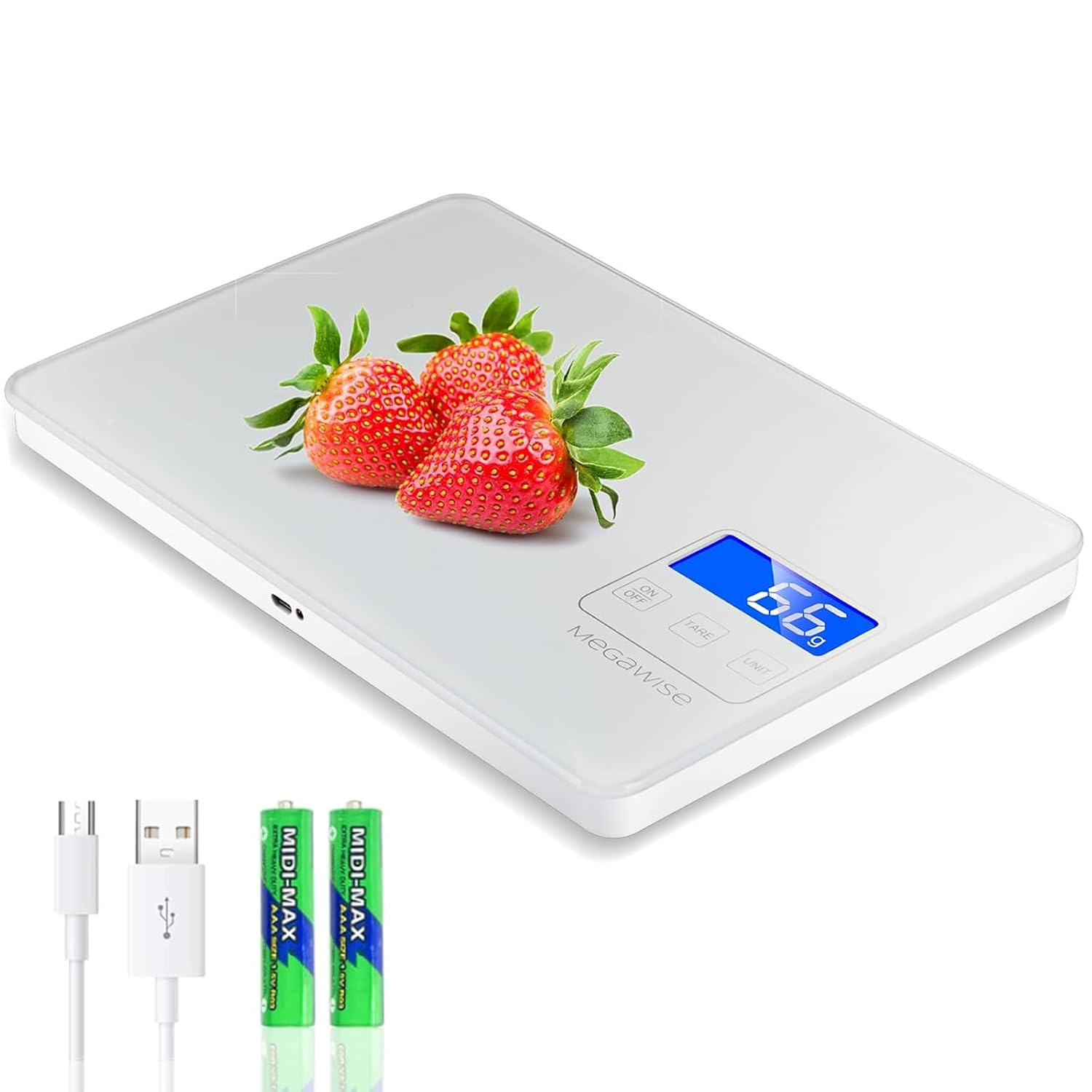 MEGAWISE Báscula Digital de Cocina Recargable – 33 lb, Alta Precisión