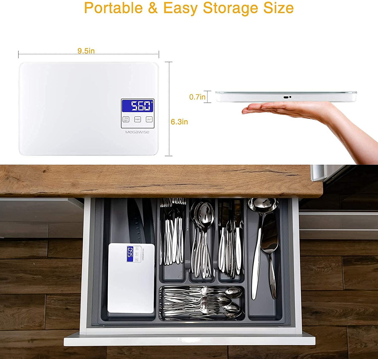 MEGAWISE Báscula Digital de Cocina Recargable – 33 lb, Alta Precisión