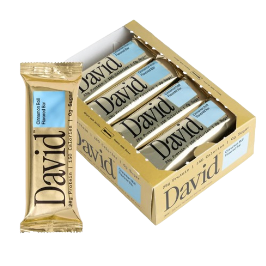 David Barras de Proteína 28 g – Sin Azúcar, Sin Gluten | Rollo de Canela | 12 Unidades