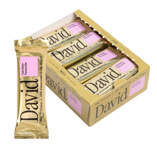 David Barras de Proteína 28 g – Sin Azúcar, Sin Gluten | Masa de Pastel | 12 Unidades