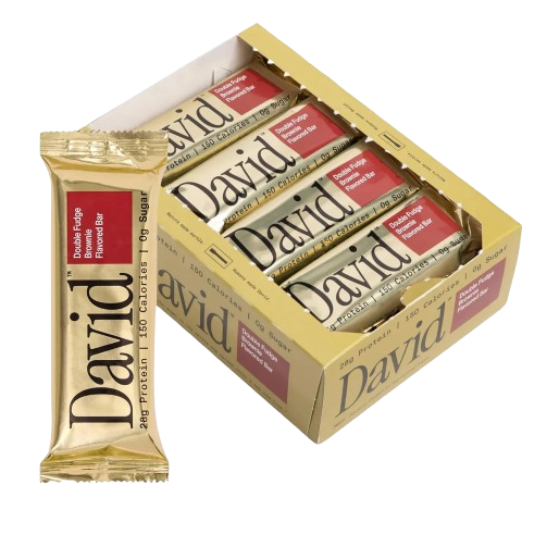 David – Barra de Proteína Sin Azúcar, Brownie Fudge | 28 g de Proteína | Pack x 12