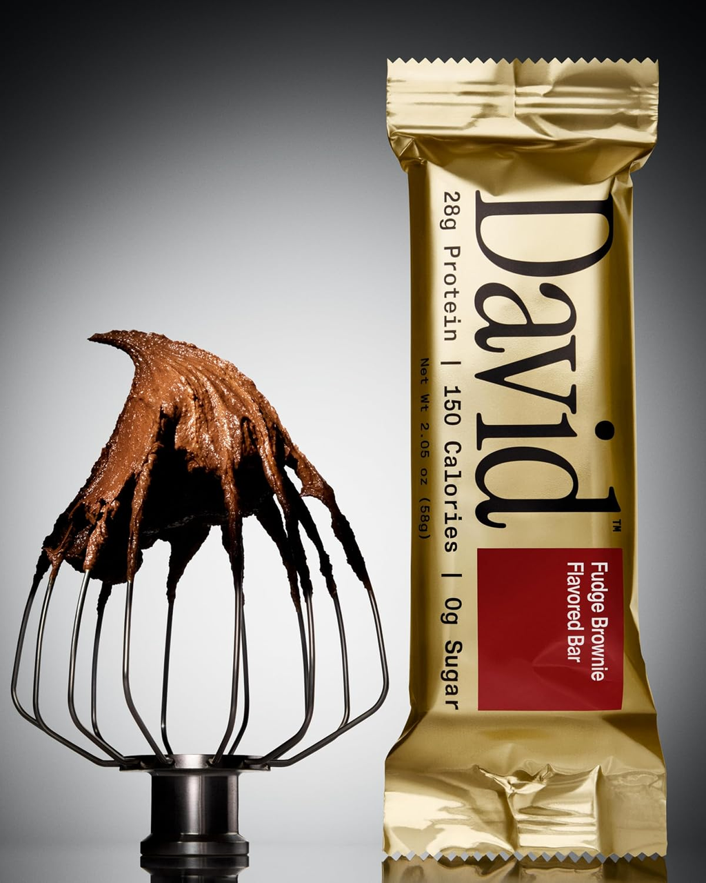 David – Barra de Proteína Sin Azúcar, Brownie Fudge | 28 g de Proteína | Pack x 12