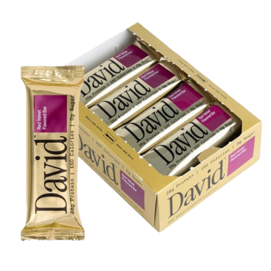 David – Barra de Proteína Sin Azúcar | Red Velvet | 28 g de Proteína | Pack x 12