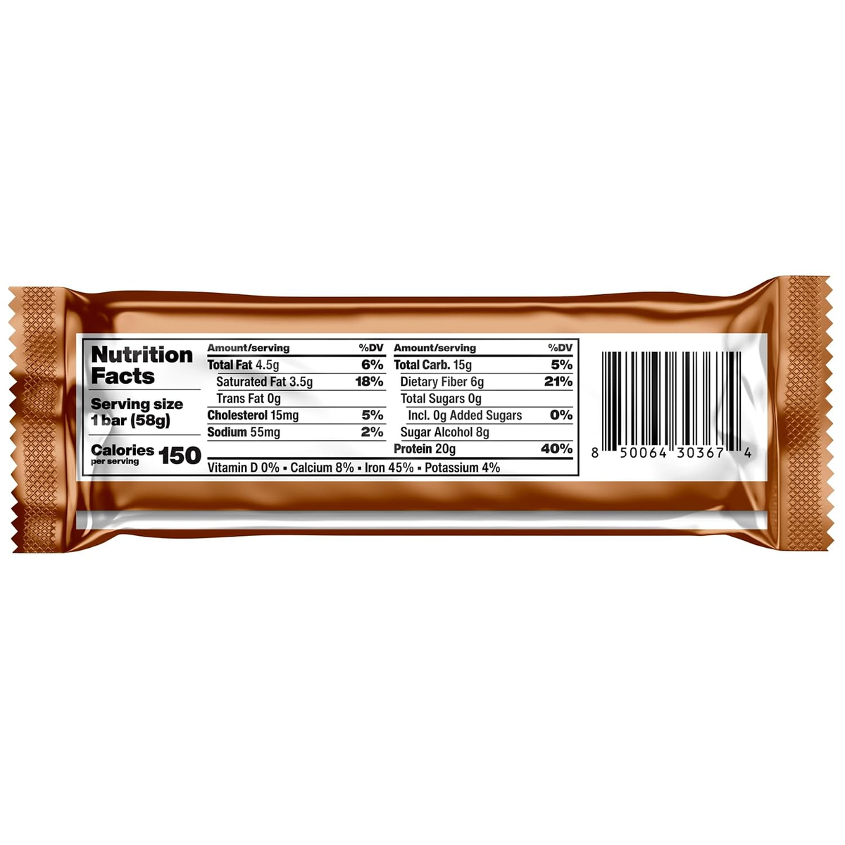 David Protein Bar – Mantequilla de Maní y Chocolate Crunch | 20 g de Proteína | 0 g de Azúcar
